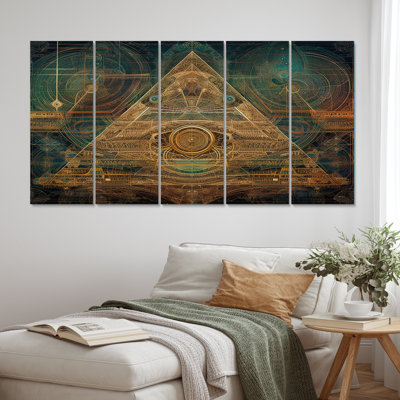 Résonnante de mystères de pyramide Atlantis - décoration murale formes abstraites - 5 panneaux égaux