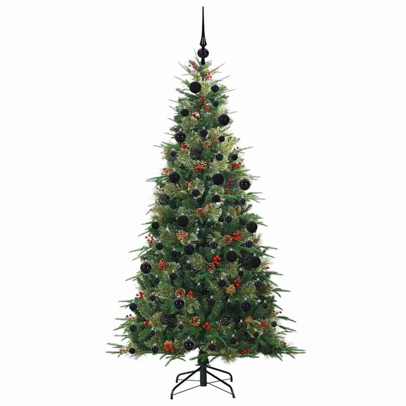 Artificial Hinged Christmas Tree Green PE and PVC, 6.89' H, Green/Black