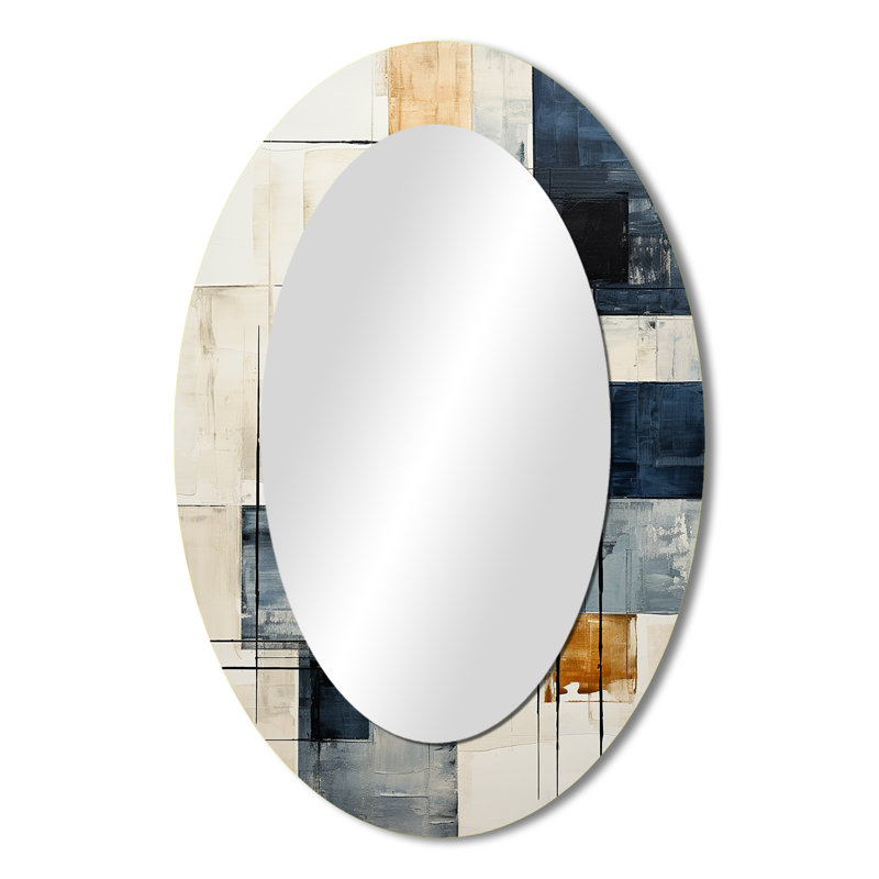 Ivoire Illusions abstraites I - décor de miroir mural ovale blanc, 36 po x 24 po