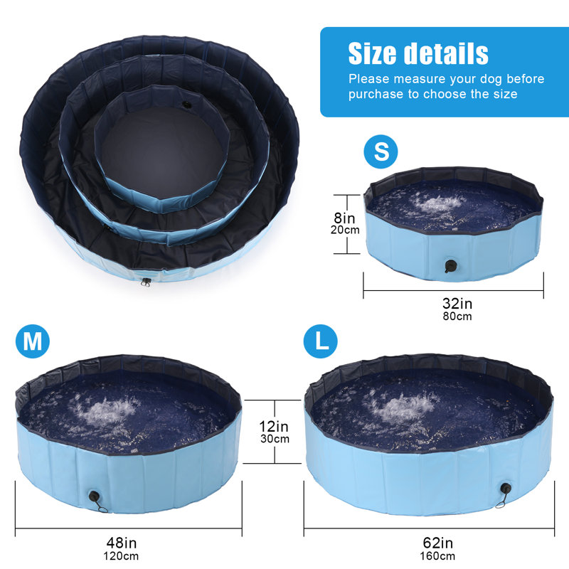 Baignoire portative pliable pour chien, H 8 po x l 32 po x P 32 po