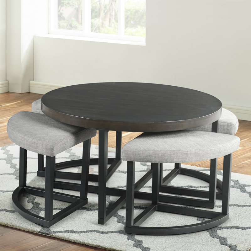 Yukon Dark Brown Wood Coffee Table with Stools