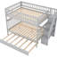 Lit superposé double avec lit gigogne et escalier, construction en bois de pin massif gris, 3 lits flexibles, rangement supplémentaire, chemin de montée sécuritaire, structure d'escalier double / simple fournie avec assemblage simple, option-130040779