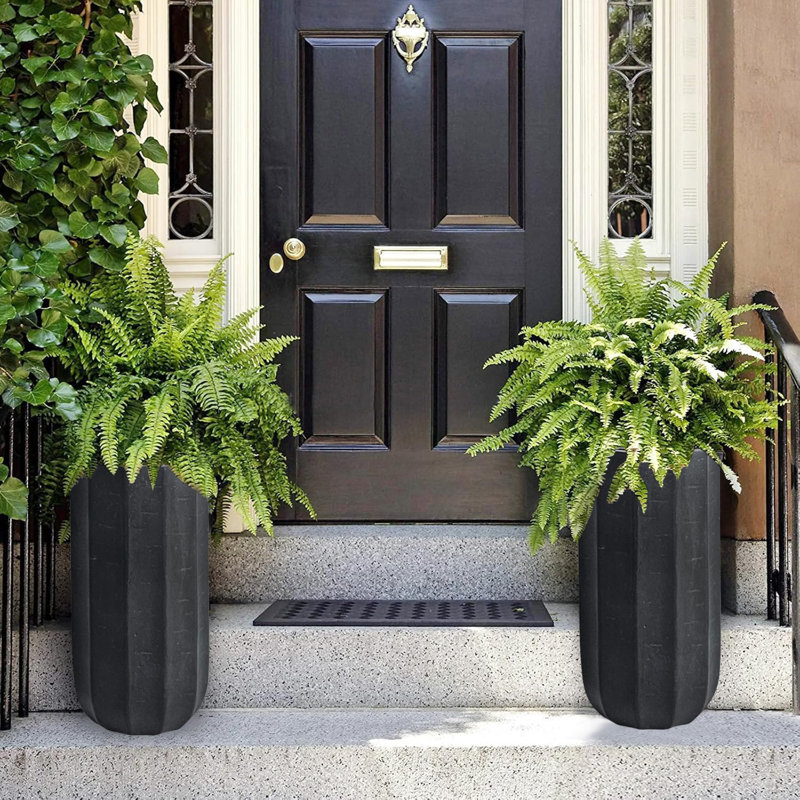 Manhattan Indoor/Outdoor Modern Rustic Fluted Planter - Grand Entry, 31.5" H x 17.3" W x 17.3" D