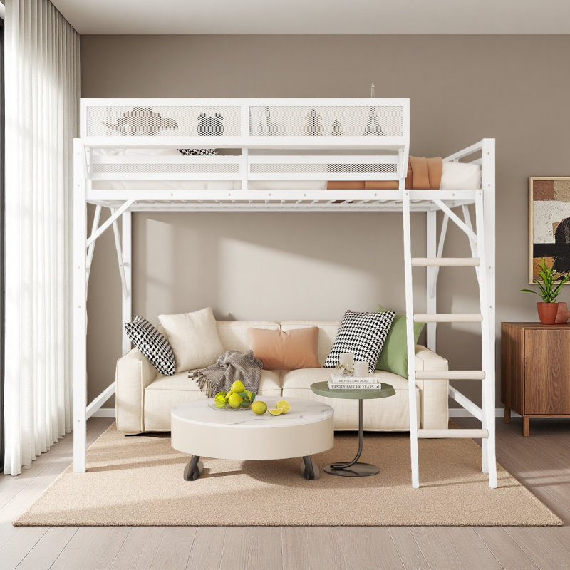 Loft Bed With Ladder,Storage Shelves, Full, White