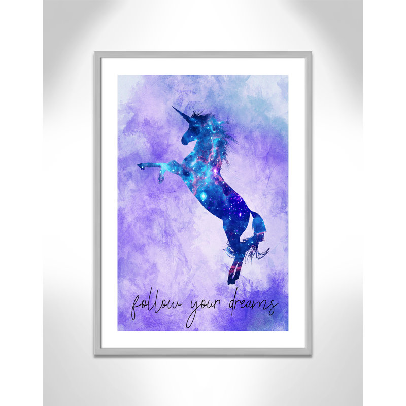 « follow your rêves licorne », art encadré, H 35,5 po x l 25,5 po x P 1,19 po, Encadré de boîte argent