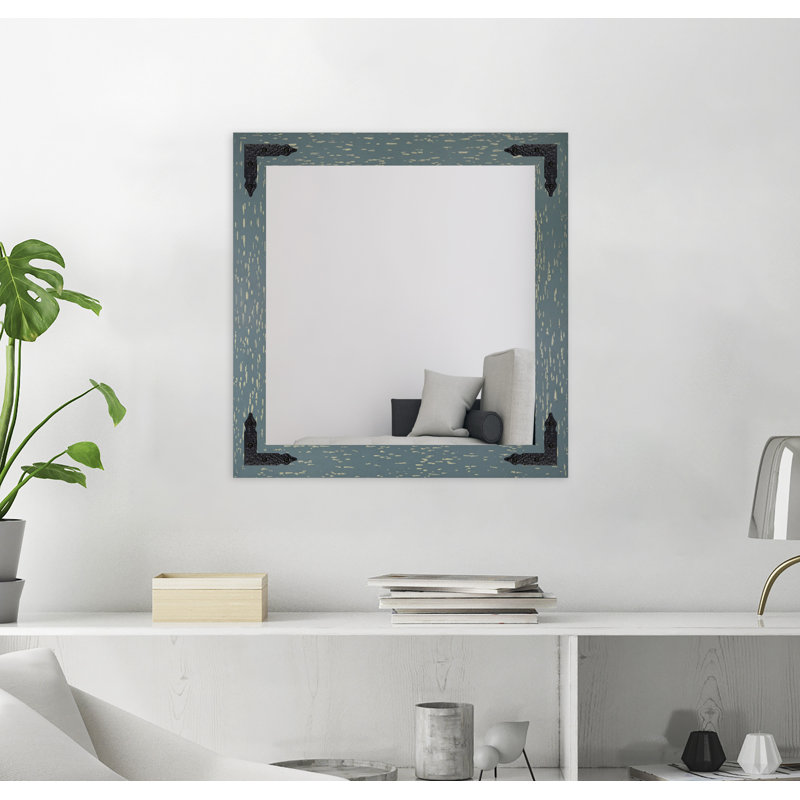 Karp Solid Wood Flat Wall Mirror, Sea Green, 25" x 25"