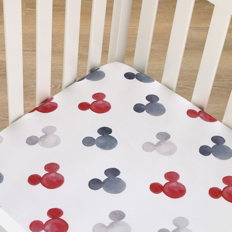 Drap-housse pour lit de bébé Nojo Disney MickeyMouse, Rouge / Noir / Gris