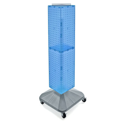 Présentoir à quatre côtés pour plancher perforé sur base pivotante. Tour Spinner Rack. Taille du panneau: l 8 po x H 40 po