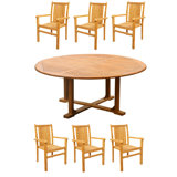 6 Seats 7 Pcs Grade-A Teak Wood Dining Set: 60" Round Table And 6 Cahyo Stacking Arm Chairs #11CH1206