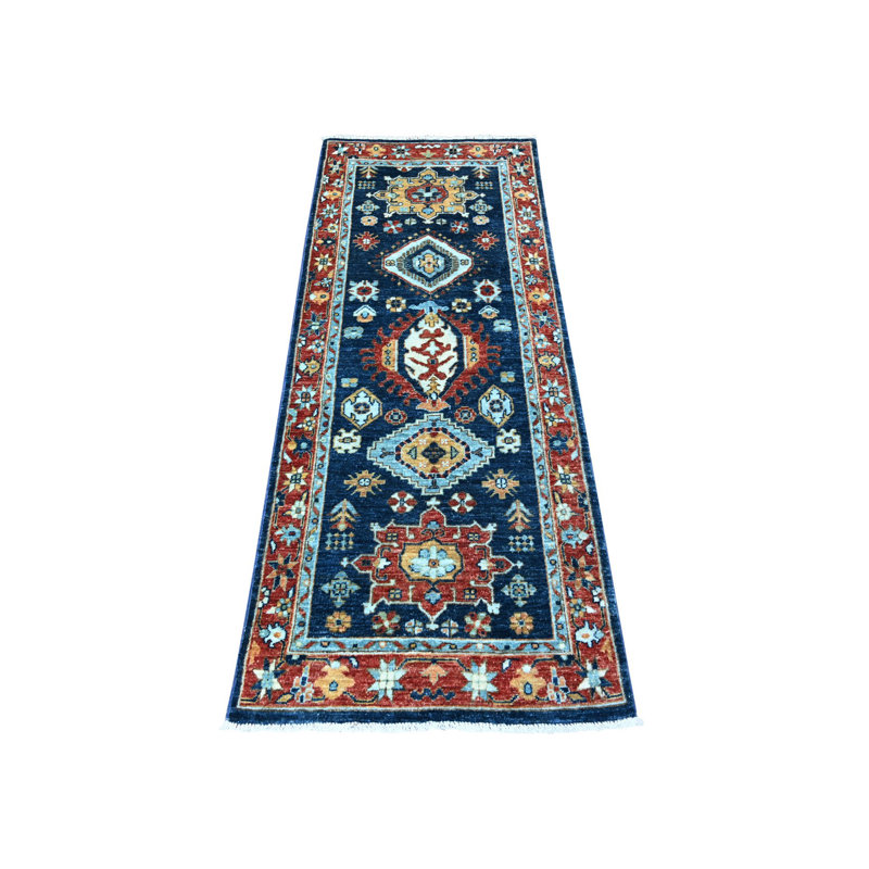 Tapis de couloir oriental en pure laine 2 pi 6 po x 6 pi 1 po bleu Arara