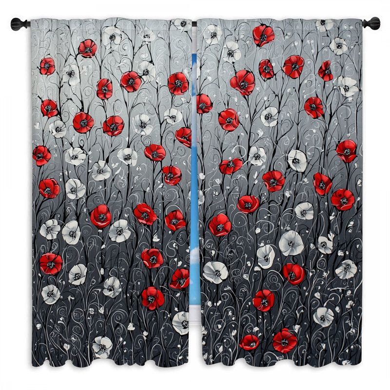 Rideaux à motif de coquelicots à motif floral rustique - 2 panneaux, L 40 po x L 82 po