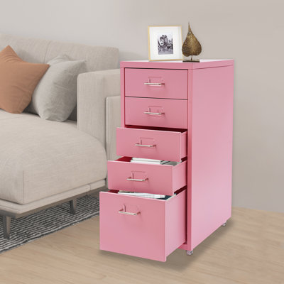 Metal File Storage Cabinet With 5 Drawers, Vertical Filing Cabinets With Wheels