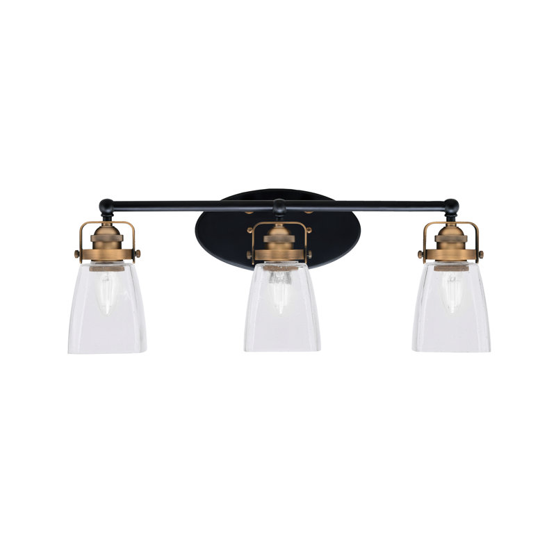 Easton Matte Black and Brass 3-Light Bath Bar with Clear Glass Shades
