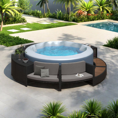 Spa Surround Spa Frame Patio Rattan Sofa Set With Storage Spaces, Washable Cushions