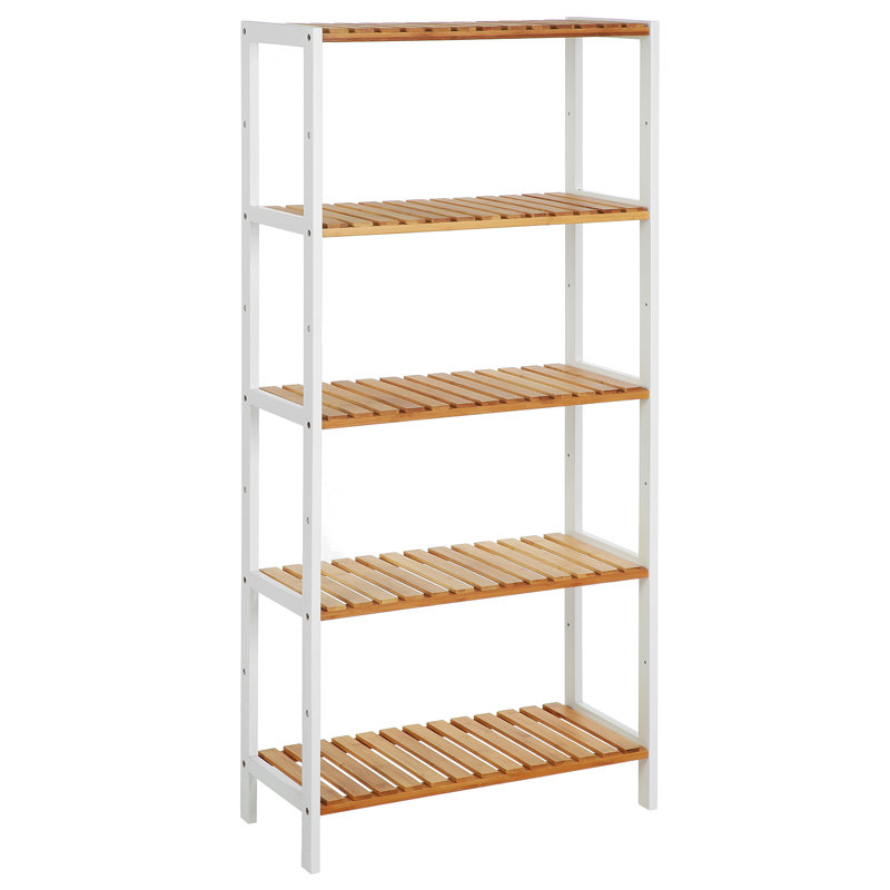 Solid Wood Freestanding Bathroom Shelves, White/Natural