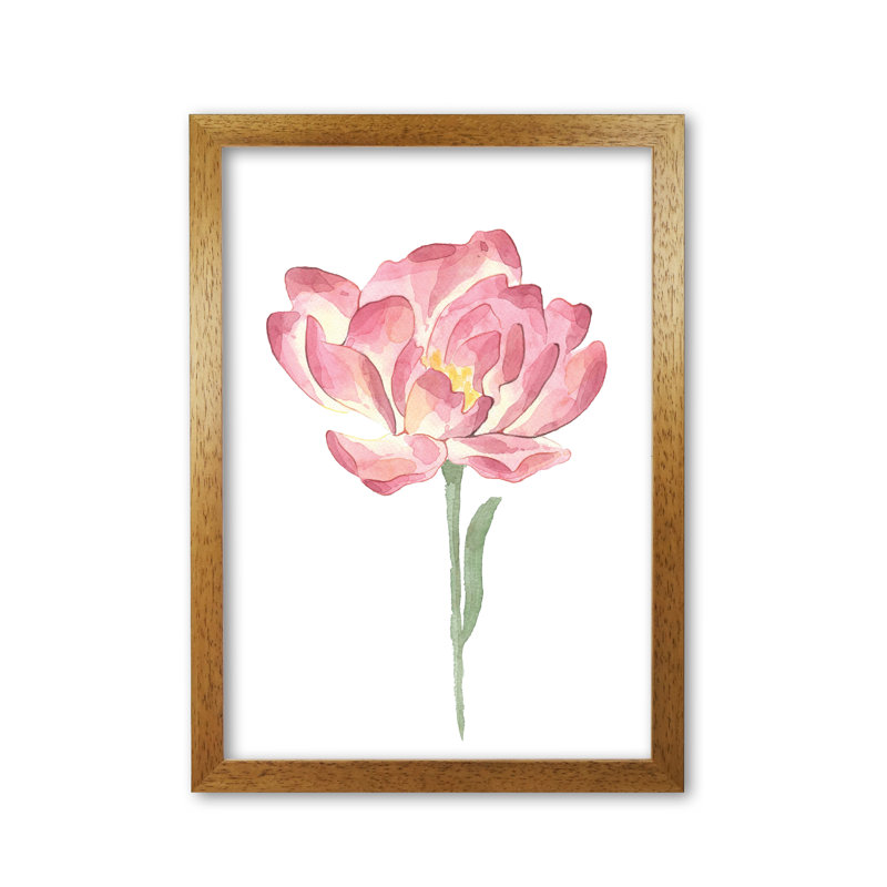 Watercolour Pink Flower - Painting, Honey Oak Frame, 42 cm H x 30 cm W x 5 cm D