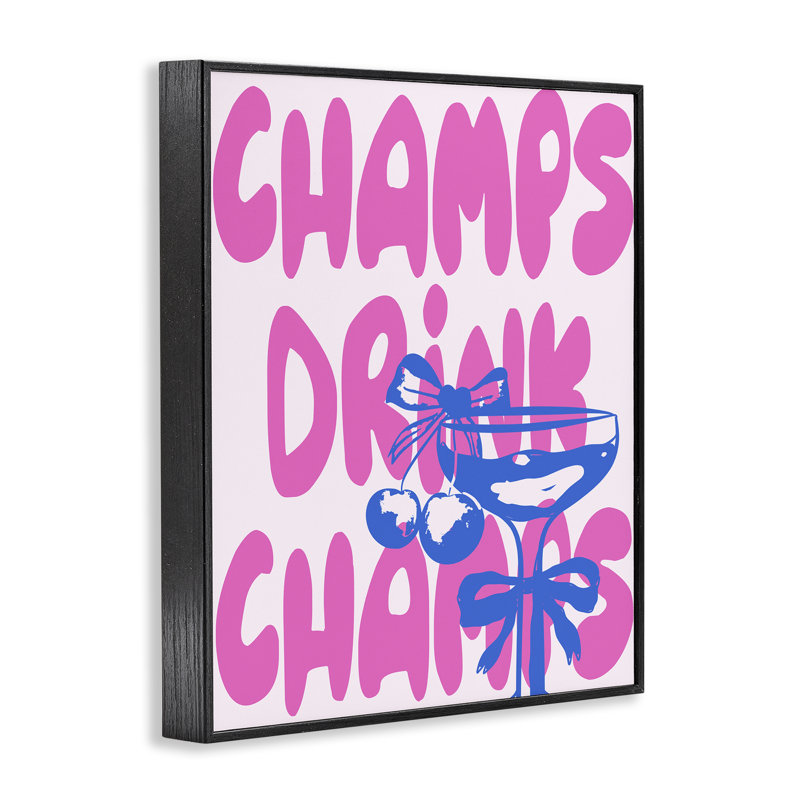 Giclée de champagne Champs Drink, conçue par House of Lulu, H 14 po x l 11 po, Giclée encadrée noir minuit