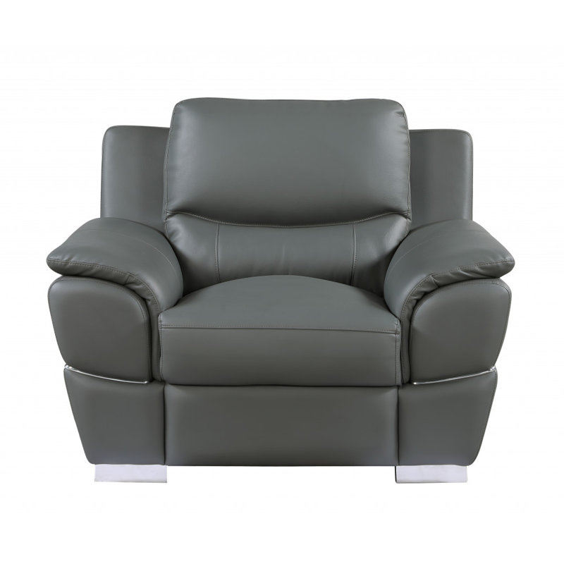 48" Daveigh Gray And Silver Leather Match Arm Chair, Gray Chic Leather