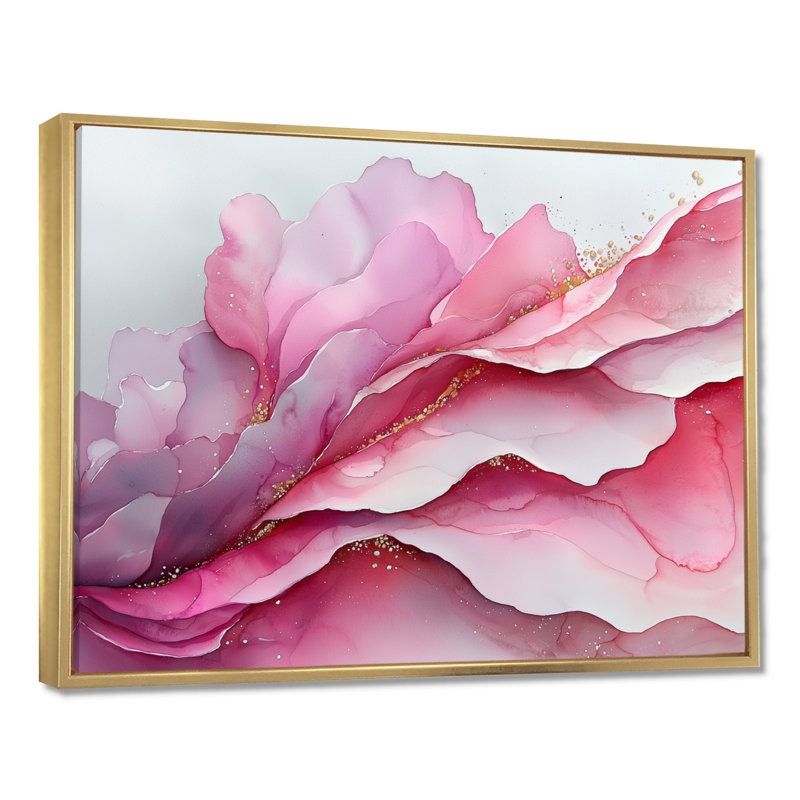 Fondations fluides de Rosa I - art mural abstrait en marbre, H 30 po x l 40 po, Impression encadrée flottante, Doré