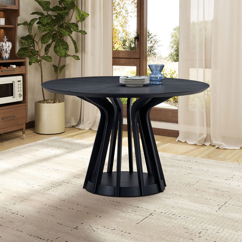 Table de salle à manger ronde en bois 47,24 po, Noir, noir, noir, noir