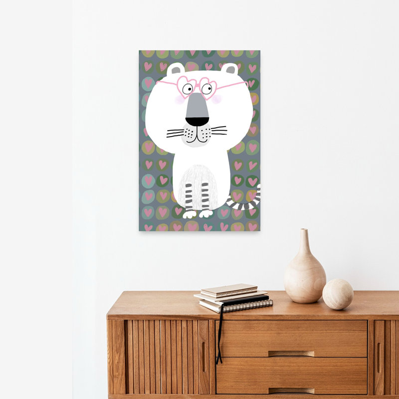 Cute Cat Heart Glasses Contemporary Cat Tiger Wall Art Print, 60.96cm H x 40.64cm W