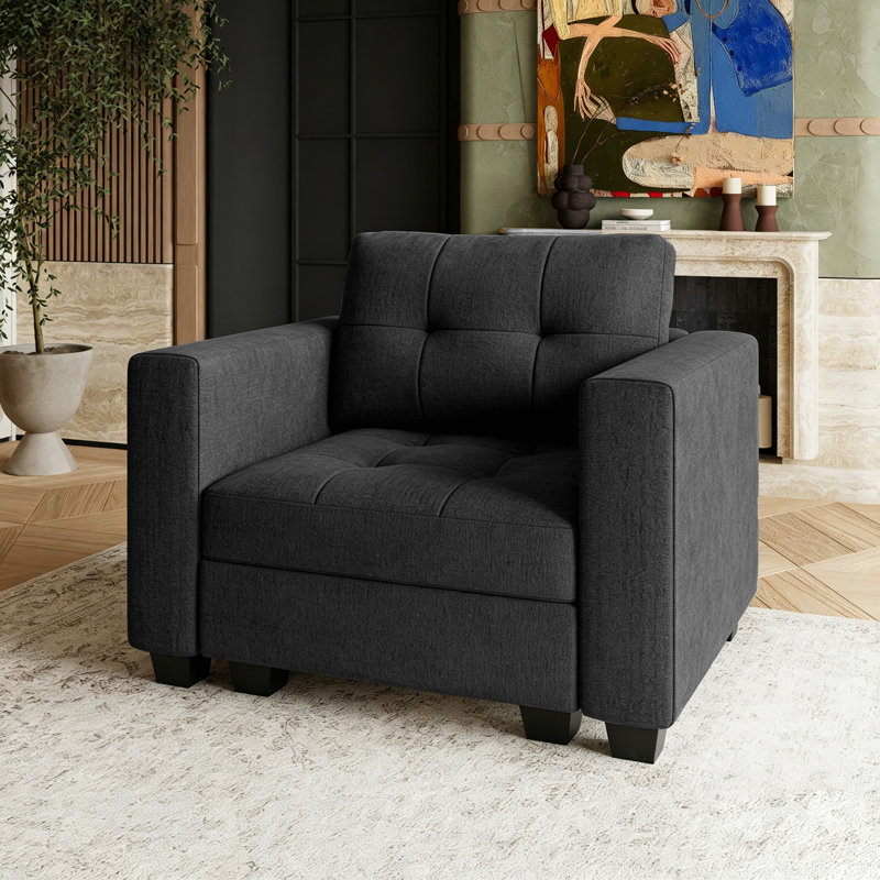 Chenille Armrest Chair Storage Single Chair, Black