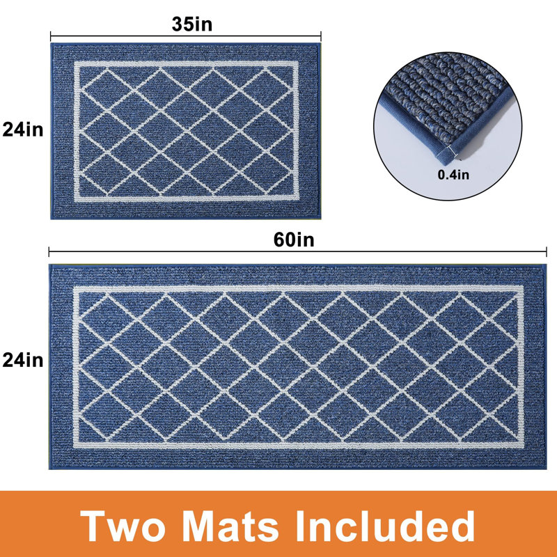 Tapis de cuisine lavables à la machine, Bleu