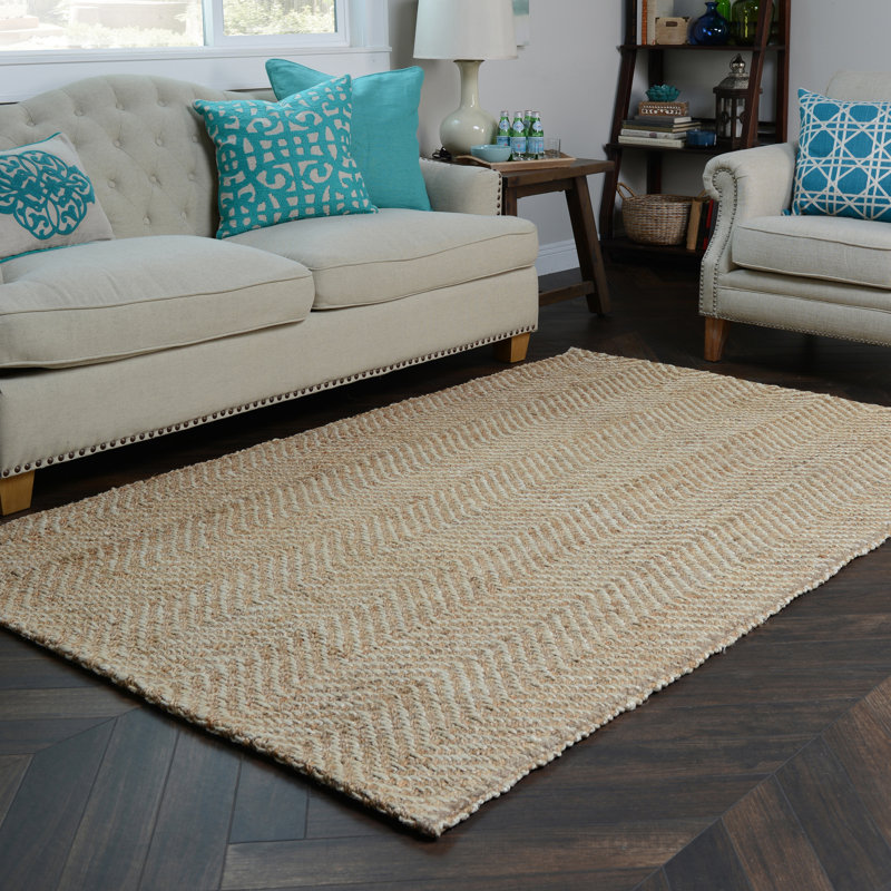 Chevron Handmade Hand Braided Jute Beige Area Rug, Rectangle 5' x 8'