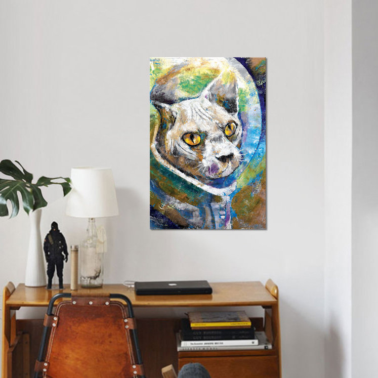 « space cat », reproduction d’art sur toile, H 18 po x l 12 po x P 1,5 po, Toile tendue, Pas de tapis