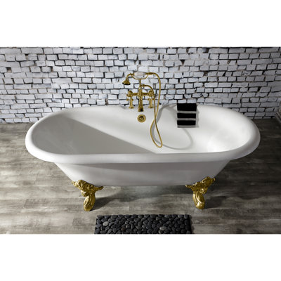 Kingston Brass Aqua Eden 72-Inch Cast Iron Oval Double Ended Clawfoot Tub (7-Inch Faucet Drillings)