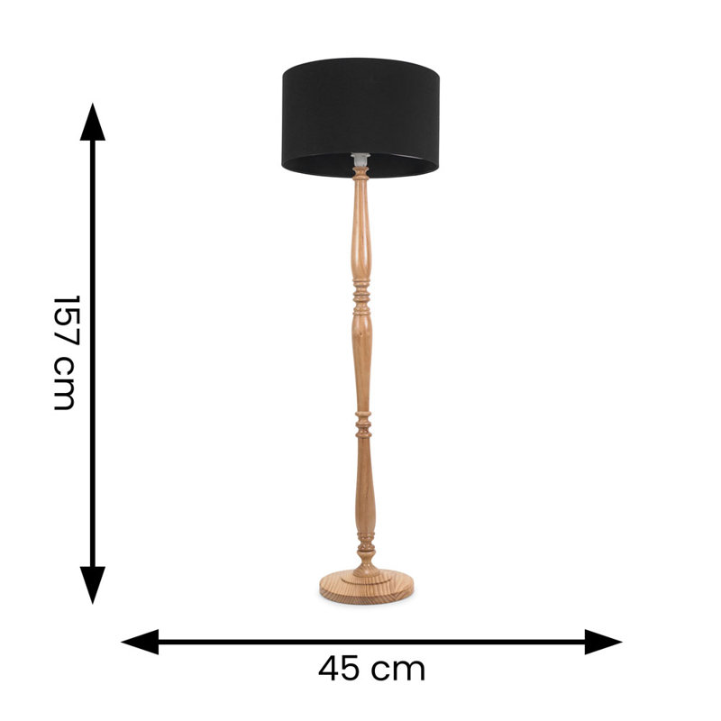 Arialdo 157cm Traditional Floor Lamp, Black, Light Wood