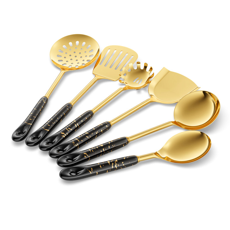Belfry Kitchen Shela Utensil Set, Black/Gold