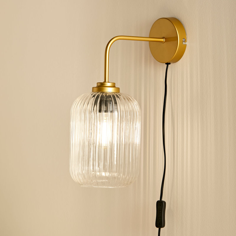 Showstead Plug in Wall Light Gold - Smoked Glass, Clear Glass, Gold