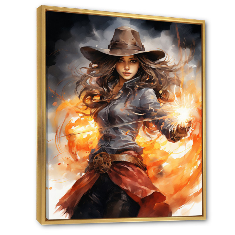 Xaedyn Cowgirl Golden Lasso II sur toile, H 32 po x l 24 po, Cadre flottant doré