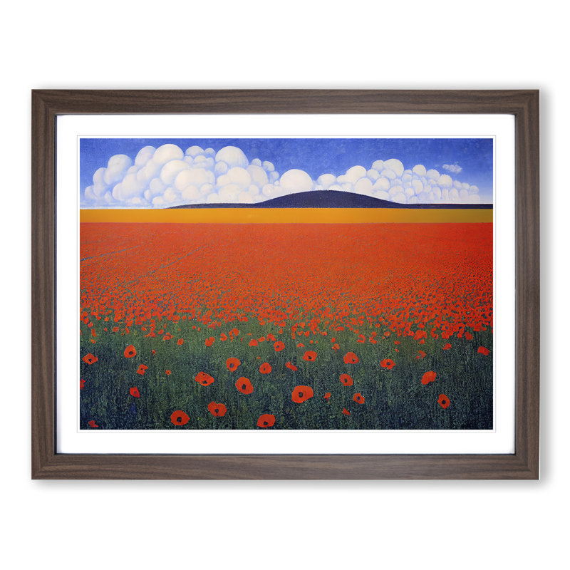 Captivating Poppy Field Flowers - Framed Print, Walnut, 34cm H x 46cm W x 2cm D