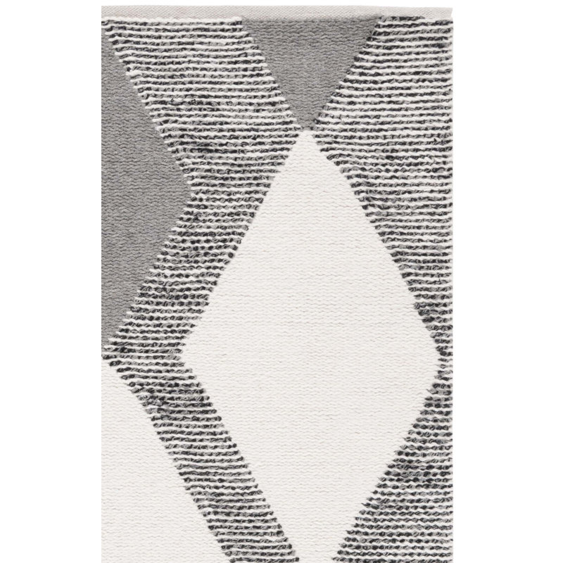 Charvik Geometric Handmade Area Rug in Ivory/Gray/White, Rectangle 6' x 9'