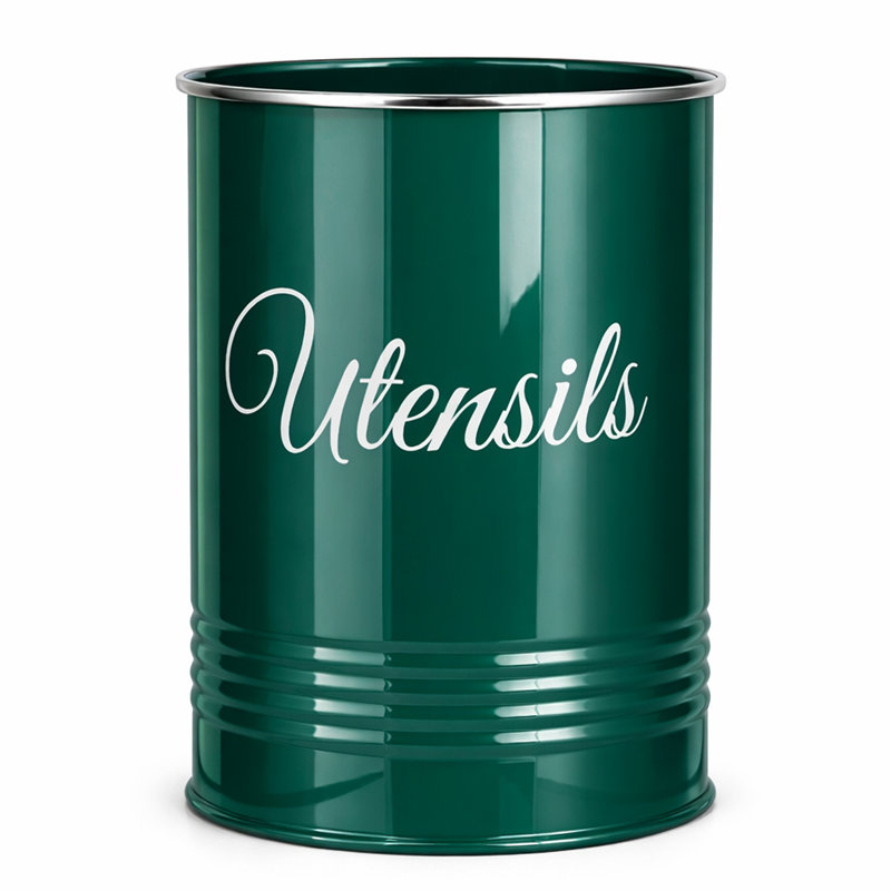 Metal Round Utensil Crock, Green