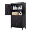 Armoire de rangement noire avec tablettes et tiroirs réglables