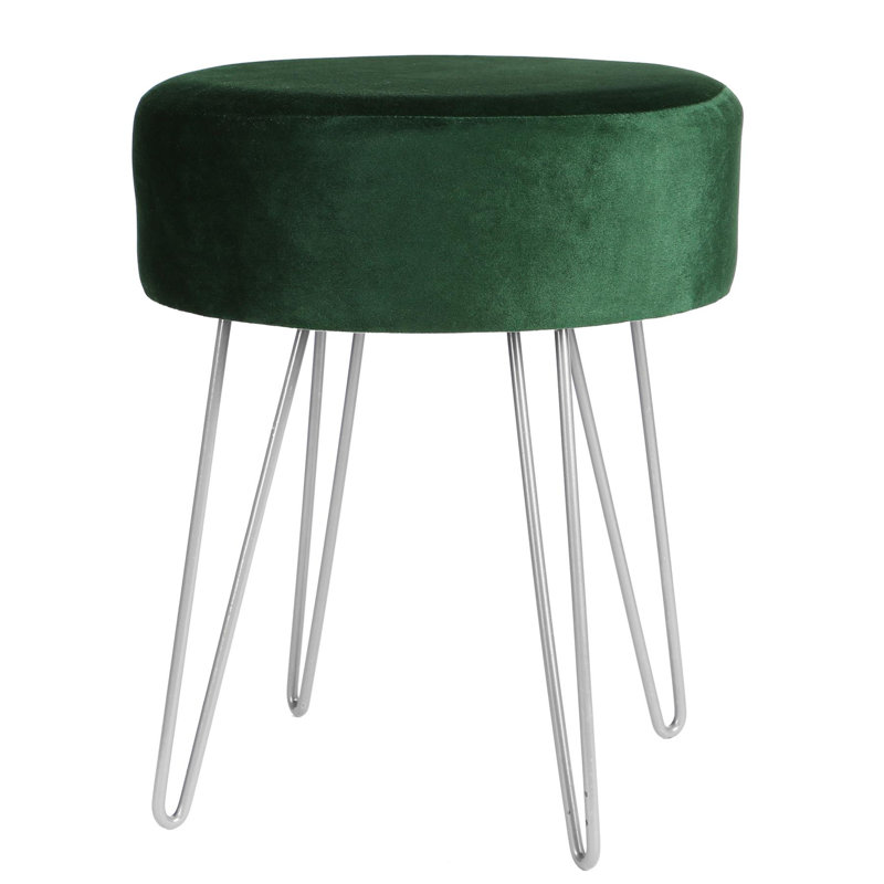 Harbour Housewares Round Velvet Footstool, Green, Silver