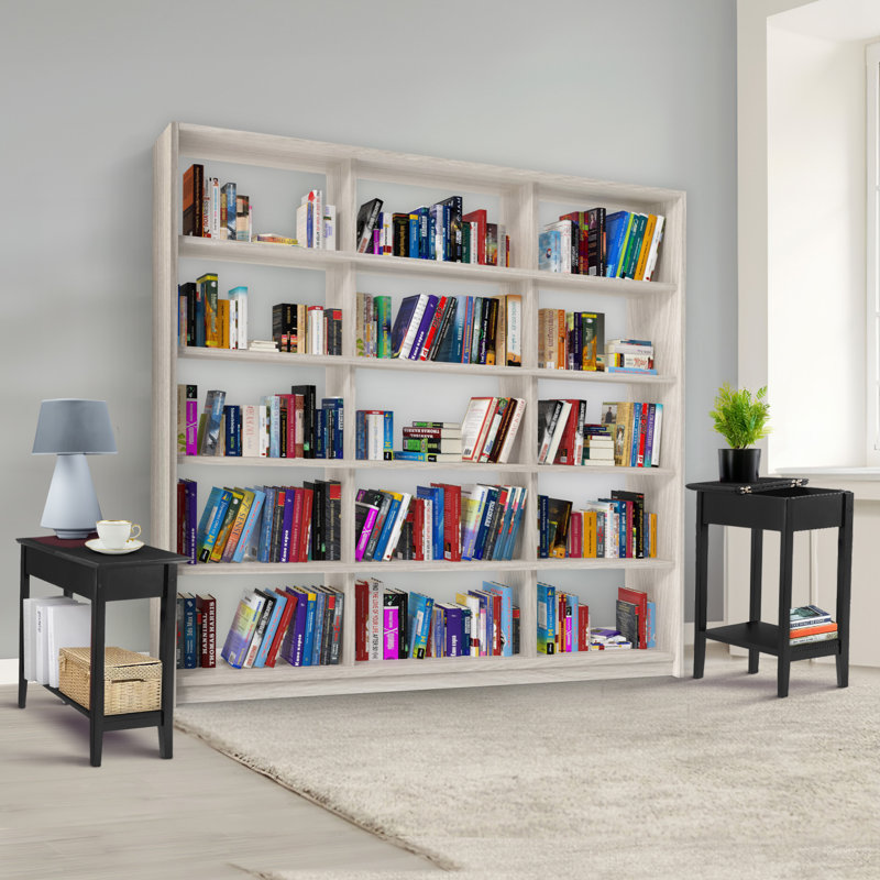 Table de bout moderne avec rangement rabattable et tablette ouverte Jonica, Noir