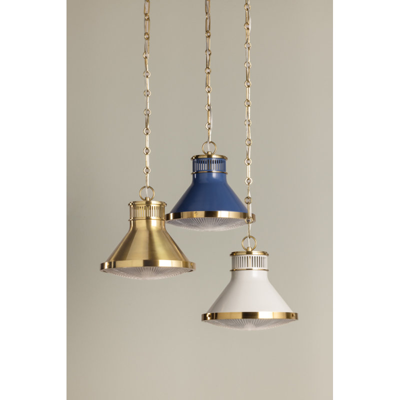 Highclere Pendant in Aged Brass by Mark D. Sikes, Aged Brass/Soft French Blue, 12" H x 12.75" W x 12.75" D