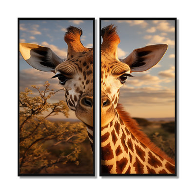 «Giraffe Portrait Vibrant», ensemble de 2 reproductions d'art sur toile, animaux beiges
