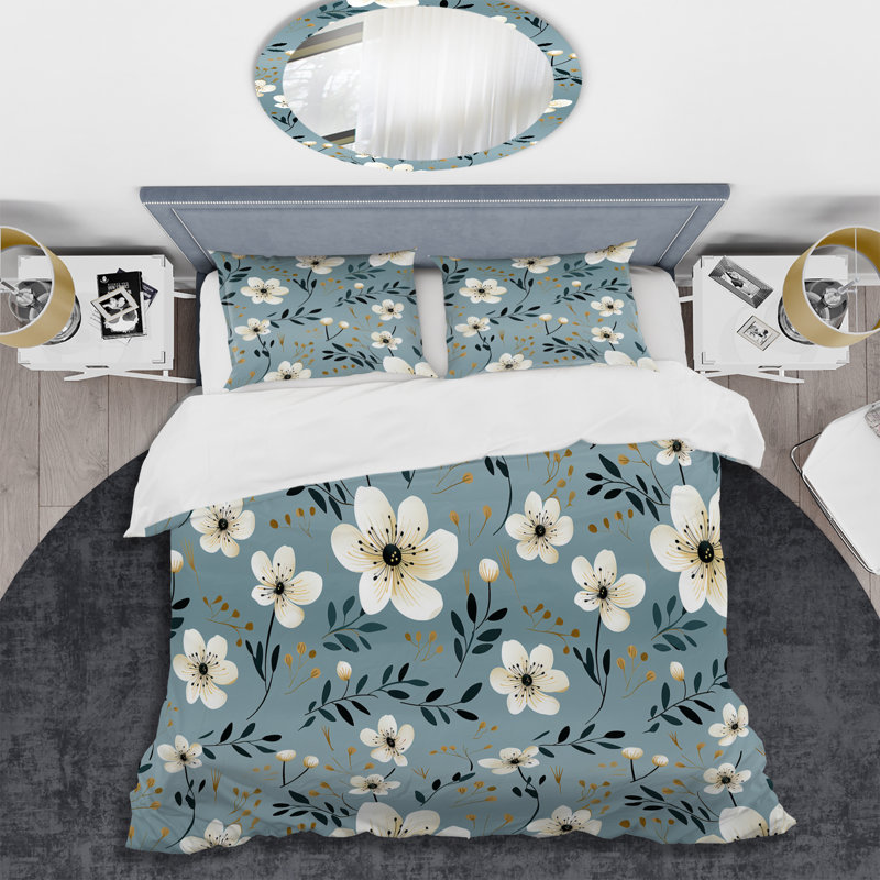 Minimalist Beauty Floral Pattern In Ivory I - Ensemble de housse de couette à motif floral