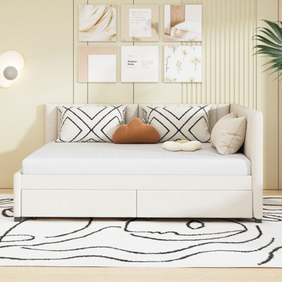 Full Size Upholstered Daybed With 2 Storage Drawers Sofa Bed Frame No Box Spring Needed by Latitude Run