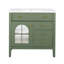 Meuble-lavabo de salle de bain 35,6 po Mid-Century avec verre à motif et bande lumineuse à capteur de mouvement, meuble-lavabo sur pied Farmhouse-1187676264