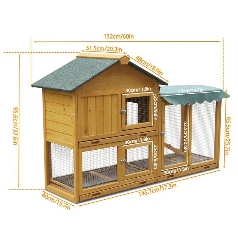 L 60 po x l 20 po x H 38 po - Cage à lapin - Jaune foncé - Bois massif - 1 pièce - Imperméable