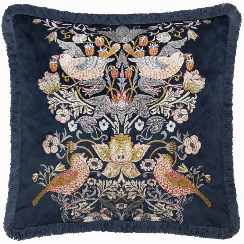 Strawberry Thief Floral Square Cushion Cover, Blue Floral