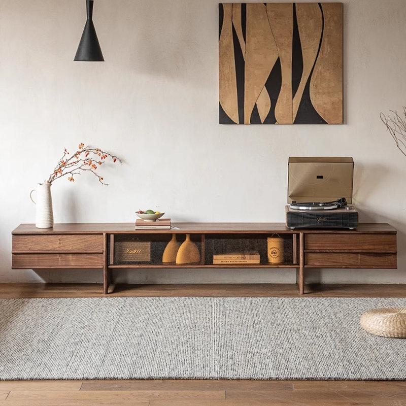 Meuble télé en bois de noyer noir, H 15,74 po x L 86,61 po x l 15,74 po