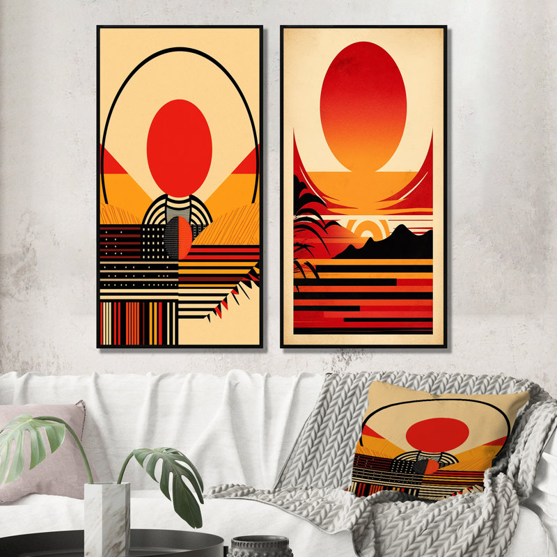 «Red Bold Sunset», 2 pièces sur toile, H 40 po x l 40 po, Cadre noir