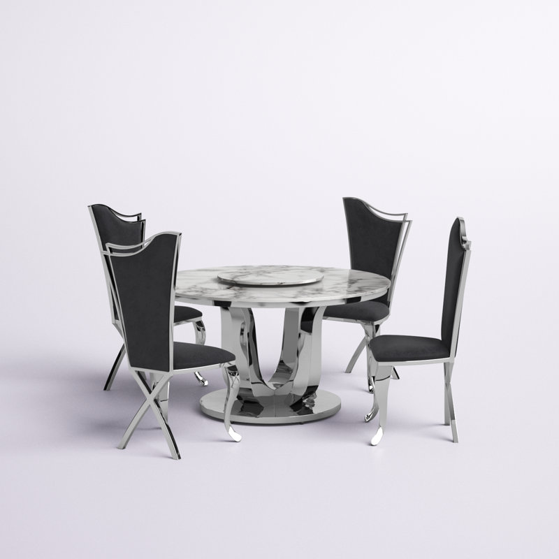 McMullen 4 - Person Marble Top Pedestal Dining Set, Black